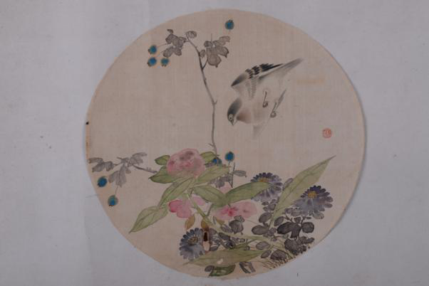 清冯芳设色花鸟图绢本圆扇面