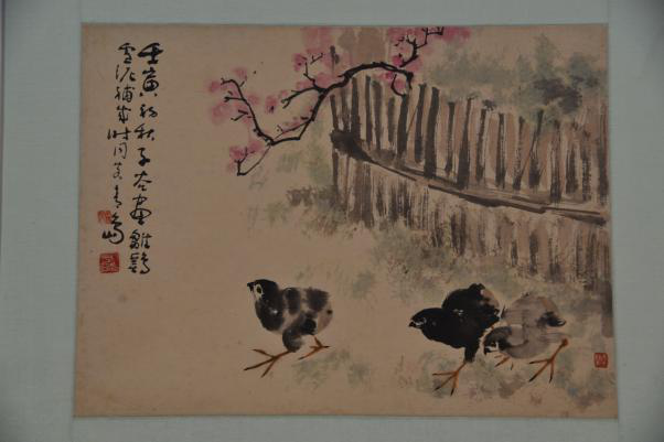 1962年柳子谷、孙雪泥设色梅花雏鸡图纸本镜片